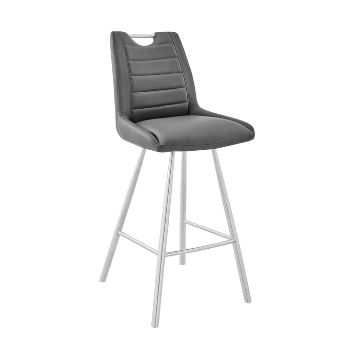 Faux Leather and Brushed Stainless Steel Counter Stool 26" - Gray