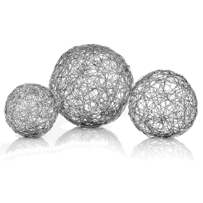 Wire Spheres (Set of 3) - Shiny Nickel Or Silver