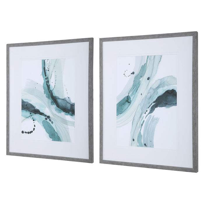 Depth - Abstract Watercolor Prints (Set of 2) - Blue