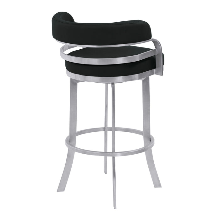 Brushed Stainless Steel Counter Height Swivel Backless Bar Chair 34" - Black