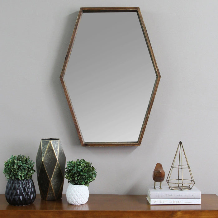 Hexagonal Frame Wall Mirror - Dark Wood