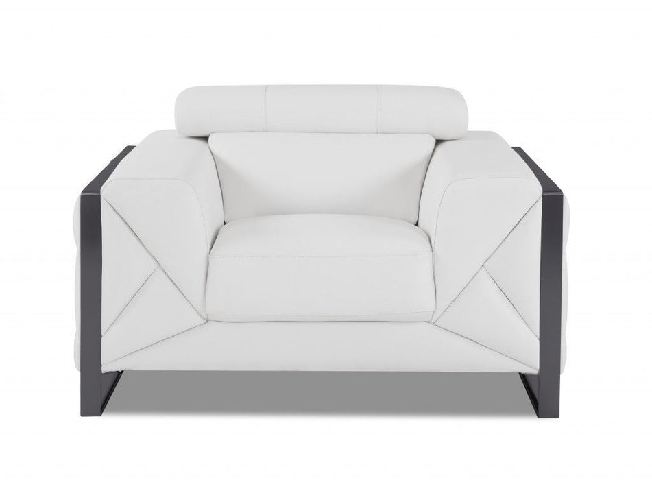 Genuine Leather Standard Sofa 89" - White and Chrome