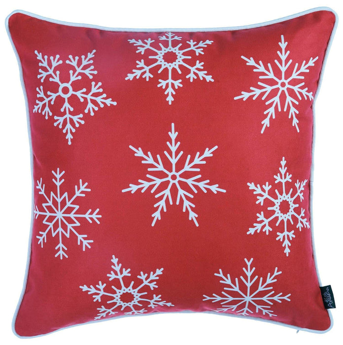18"Lx18"H Christmas Snowflakes Throw Pillow Covers (Set of 4) - Red