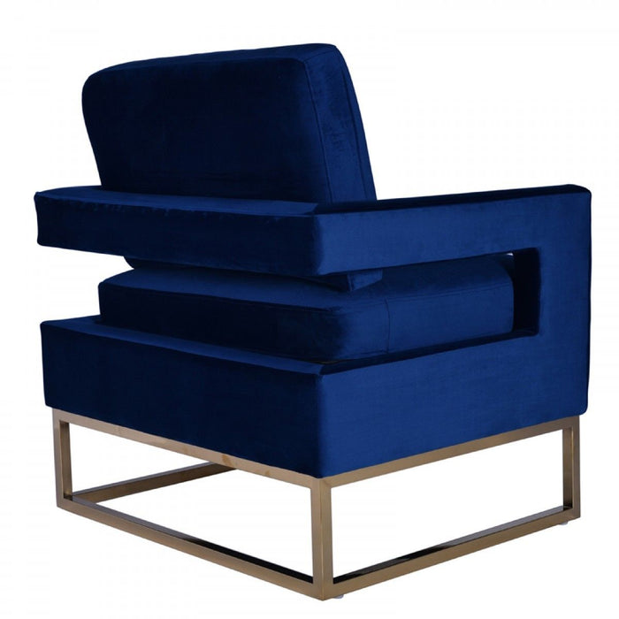 Velvet And Gold Steel Chair - Stylish Blue