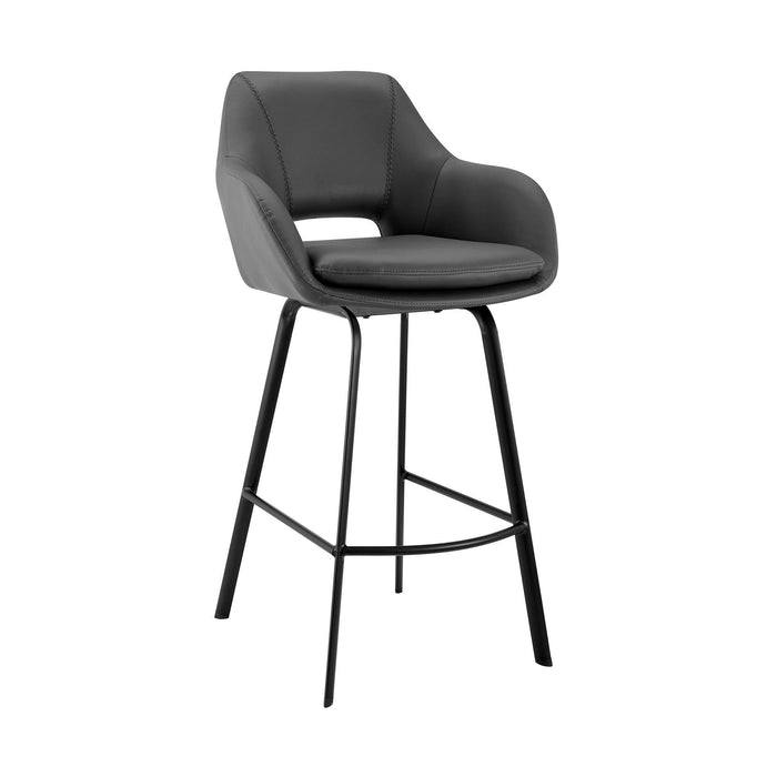 Faux Leather Comfy Swivel Counter Stool 26" - Gray On Black