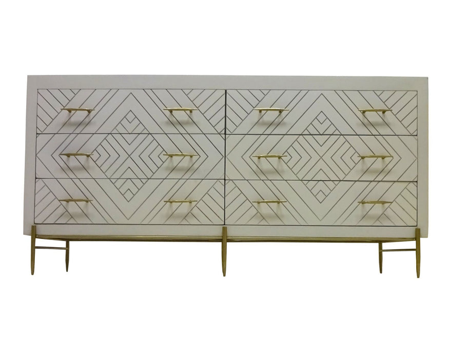 Solid Wood Six Drawer Double Dresser 72" - Ivory