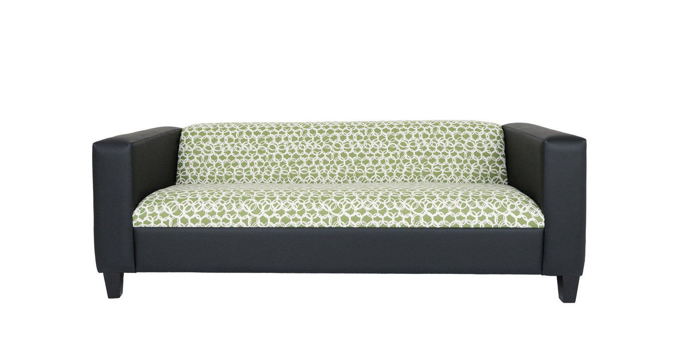 Geometric Sofa 84" - Green And White Faux Leather And Black