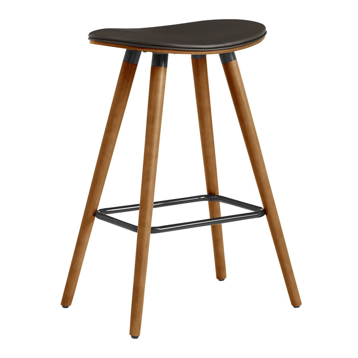 Backless Wooden Bar Stool 26" - Brown - Faux Leather