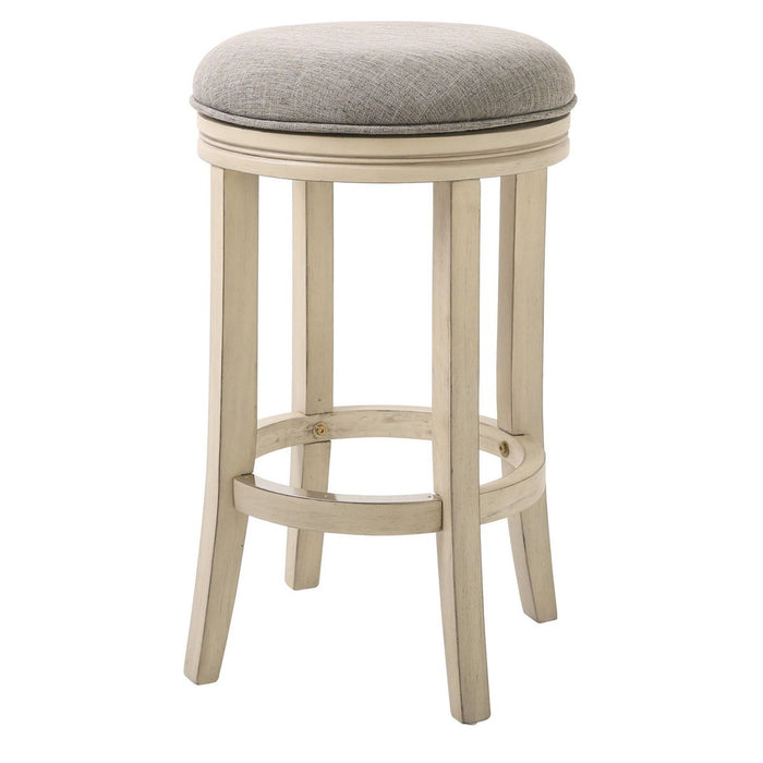 Bar Height Round Swivel Solid Wood Stool With Quartz Fabric - Distressed Ivory Finished