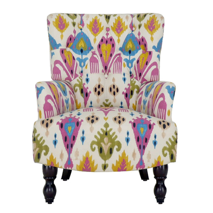 Polyester Blend Abstract Floral Arm Chair 28" - Pink Lemongrass And Brown