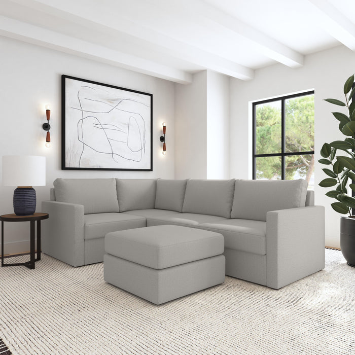 Flex - 4-Seat Sectional with Standard Arm and Ottoman - Pearl Silver