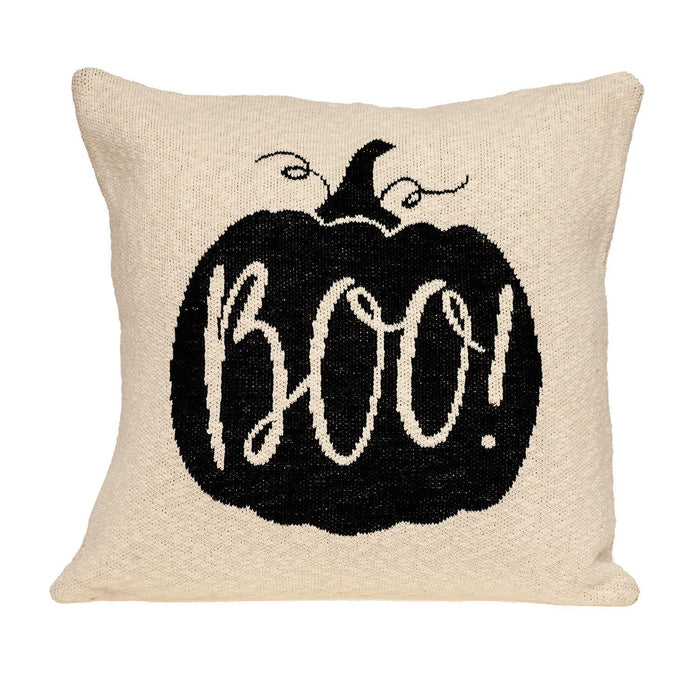 20"Lx20"D Pumpkin Boo Square Accent Throw Pillow - Cream And Black