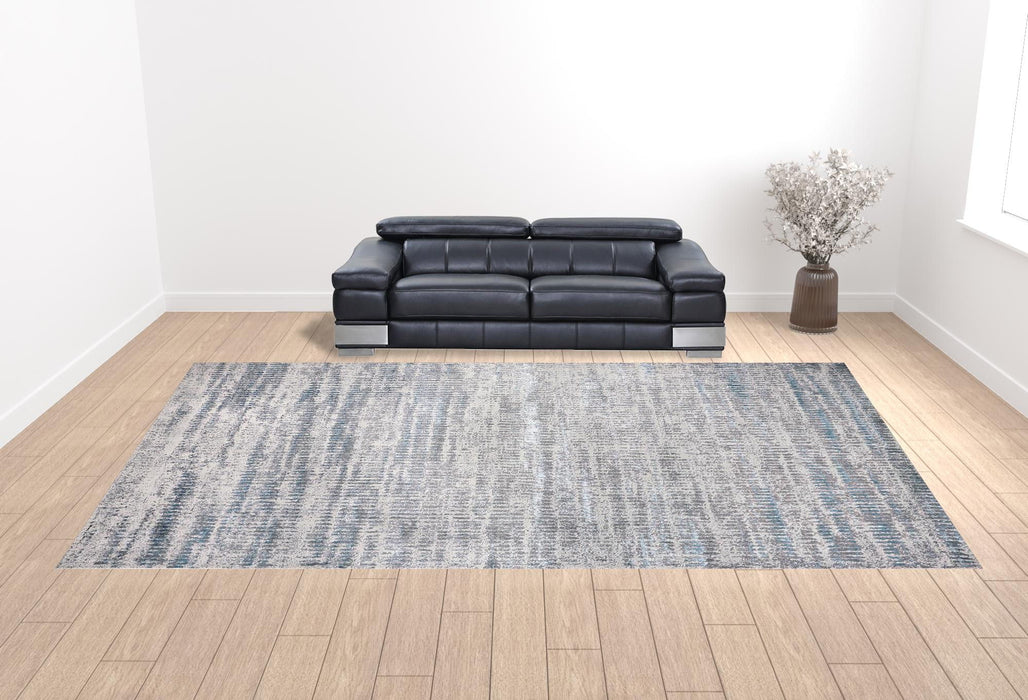 Abstract Area Rug - Blue Gray And Ivory - 12' X 18'