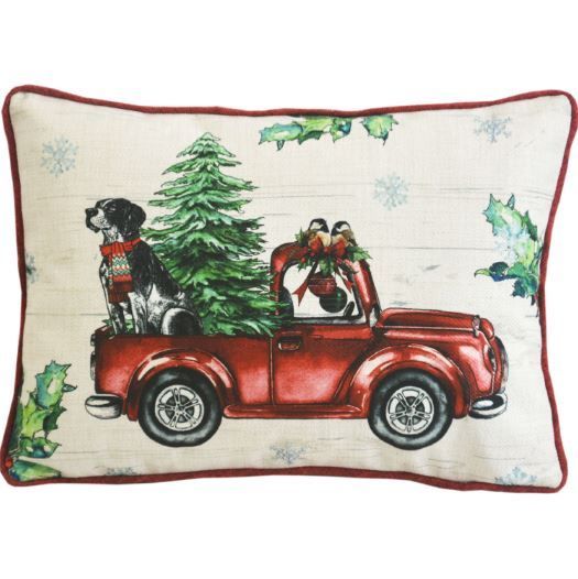 13"Lx18"H Dog Truck And Christmas Tree Throw Pillow - Red