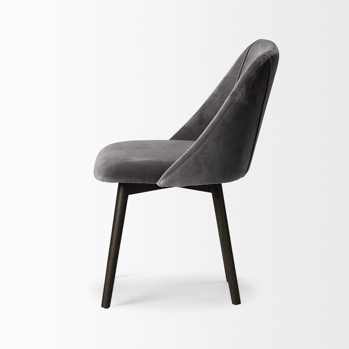 Gray Velvet Wrap With Black Wood Base Dining Chair