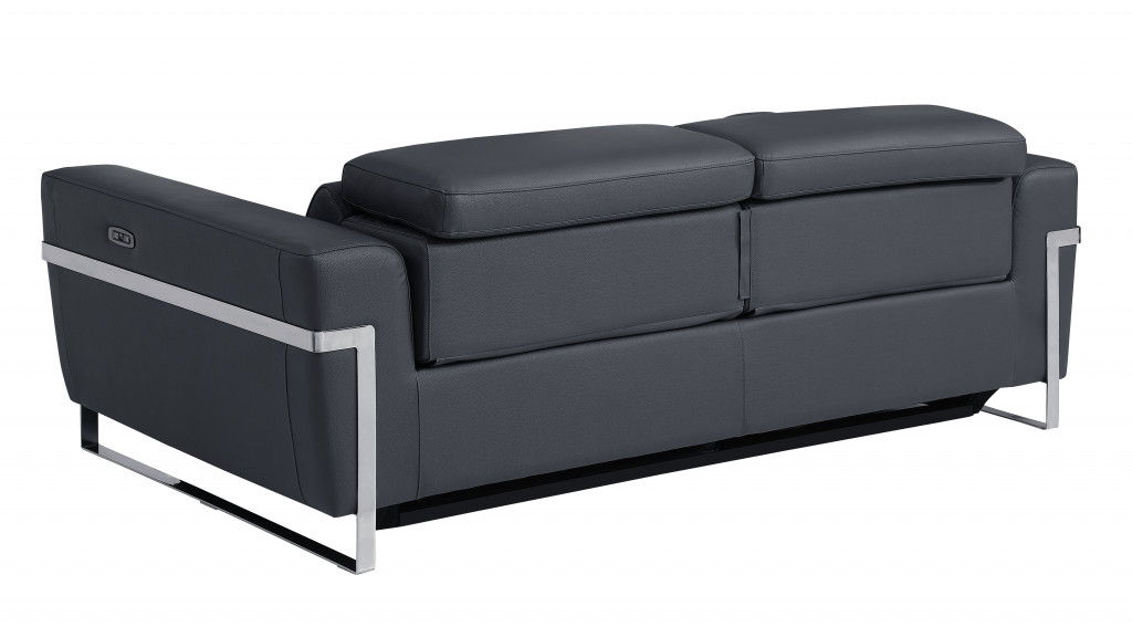 Italian Leather and Chrome Reclining Sofa 83" - Dark Gray