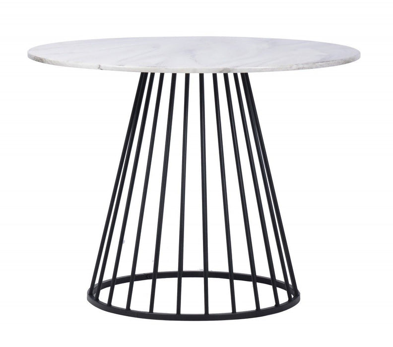 Rounded Manufactured Wood And Metal Dining Table 43" - White And Black