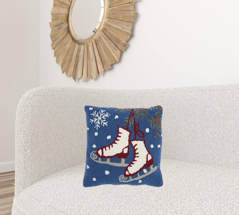 18"Lx18"D Blown Seam Polyester Christmas Throw Pillow - Blue Brown Red And White