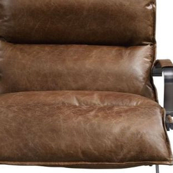 Top Grain Leather And Steel Lounge Chair 28" - Brown
