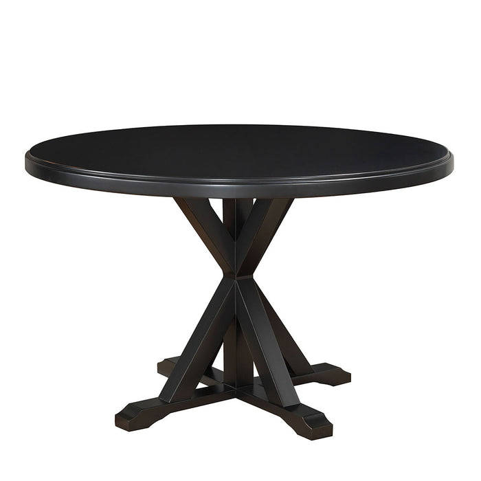 Round X Pedestal Base Wood Dining Table 48" - Antique Black
