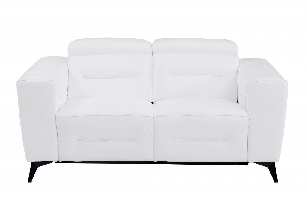 Reclining Loveseat - White - Italian Leather And Chrome
