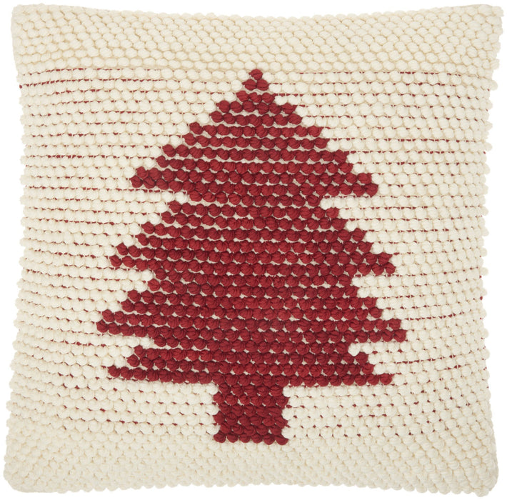 20"Lx20"D Zippered Handmade Polyester Christmas Tree Throw Pillow - Ivory And Red