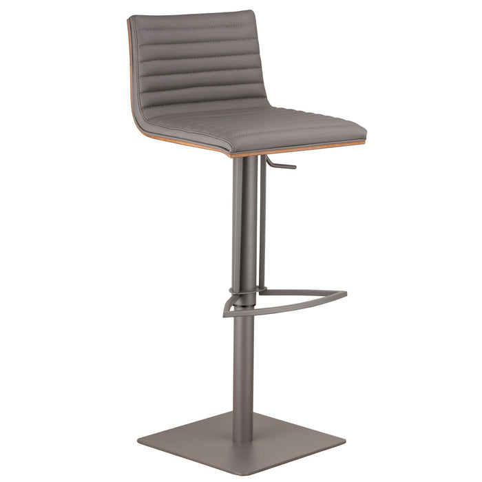 Faux Leather Armless Swivel Bar Stool with Gray Metal Base - Gray