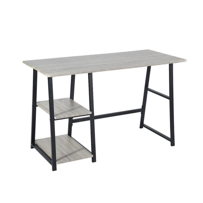 Modern Geo Home Office Table With Storage Shelves - Dark Gray