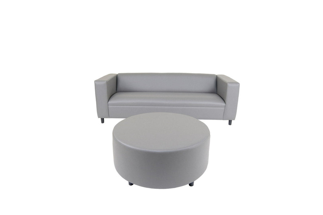 Sofa With Ottoman 84" - Gray Faux Leather And Black