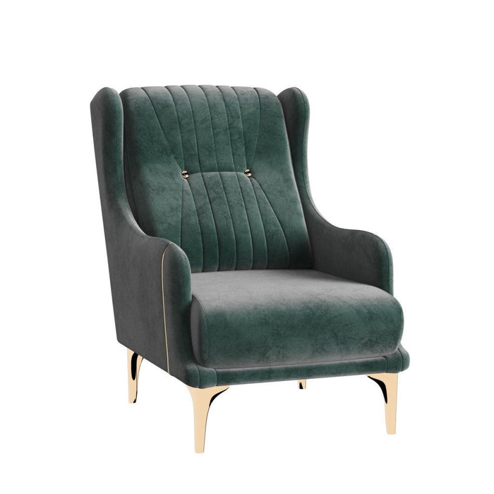 Velvet And Gold Tufted Wingback Chair 39" - Green