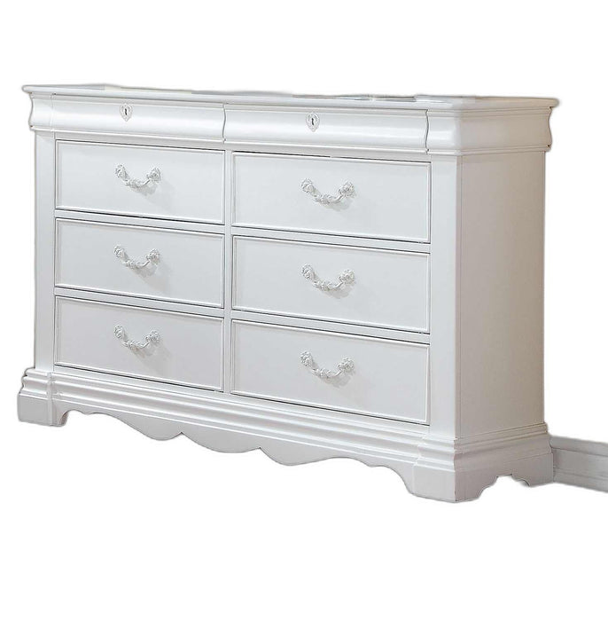 Solid Wood Vintage Style Eight Drawer Double Dresser 56" - White