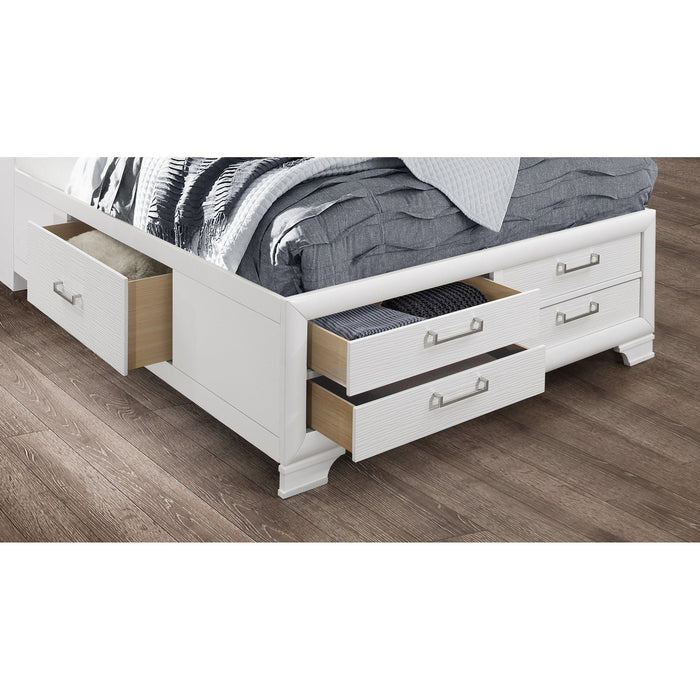 Solid Wood King Eight Drawers Bed - White
