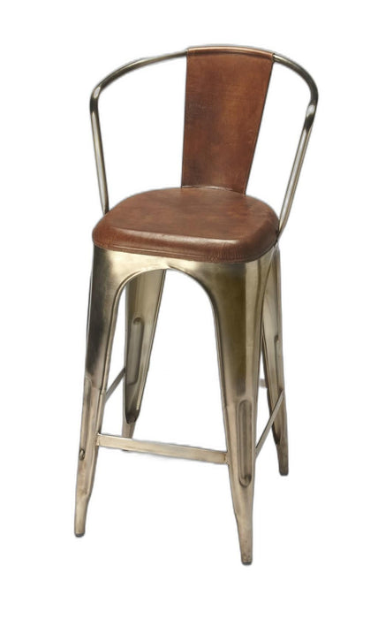 Leather And Iron Bar Stool - Brown