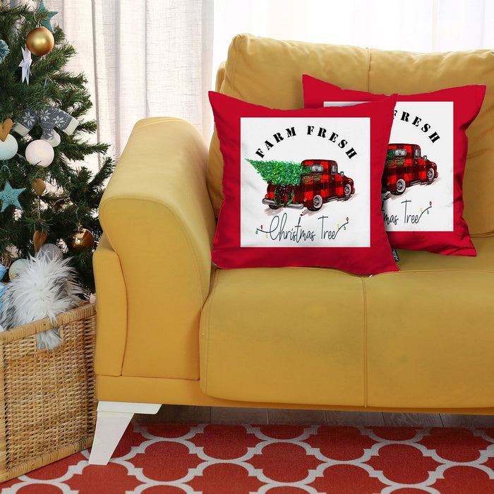 Christmas Buffalo Check Pick Up Truck Throw Pillows (Set of 2) - Multicolor
