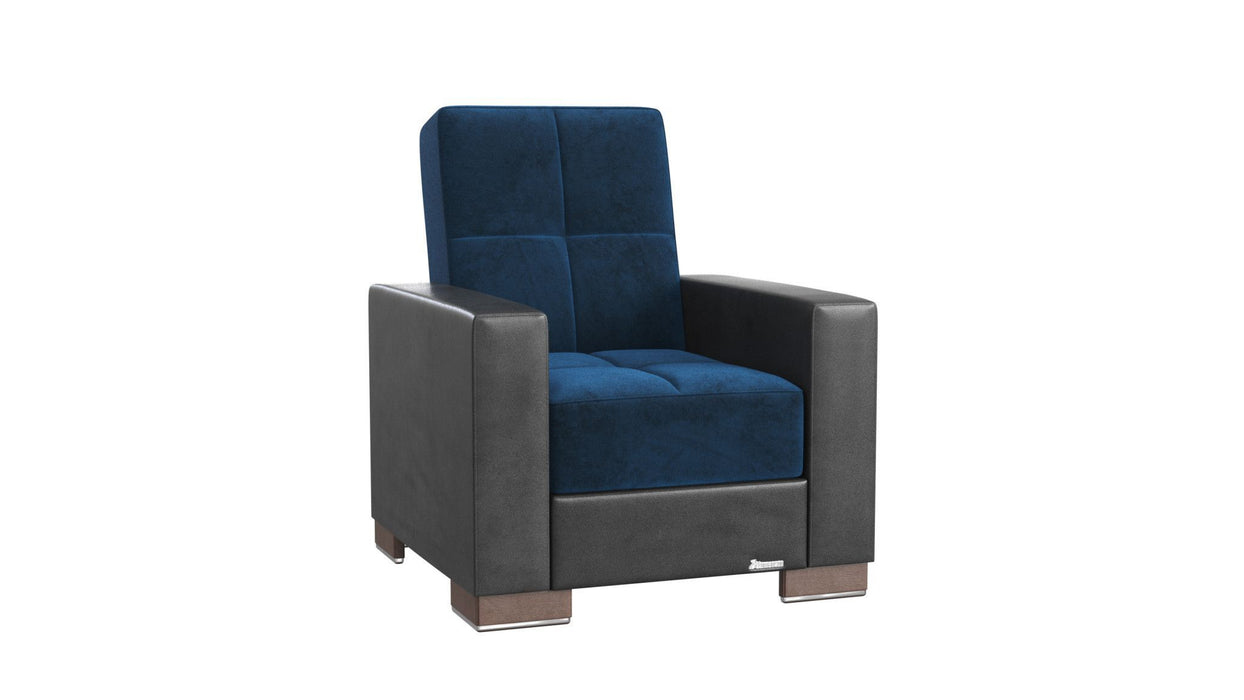 Velvet And Brown Tufted Convertible Chair 36" - Blue