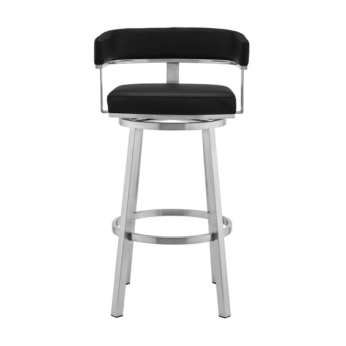 Faux Leather Swivel Low Back Bar Height Chair With Footrest 38" - Black and Silver