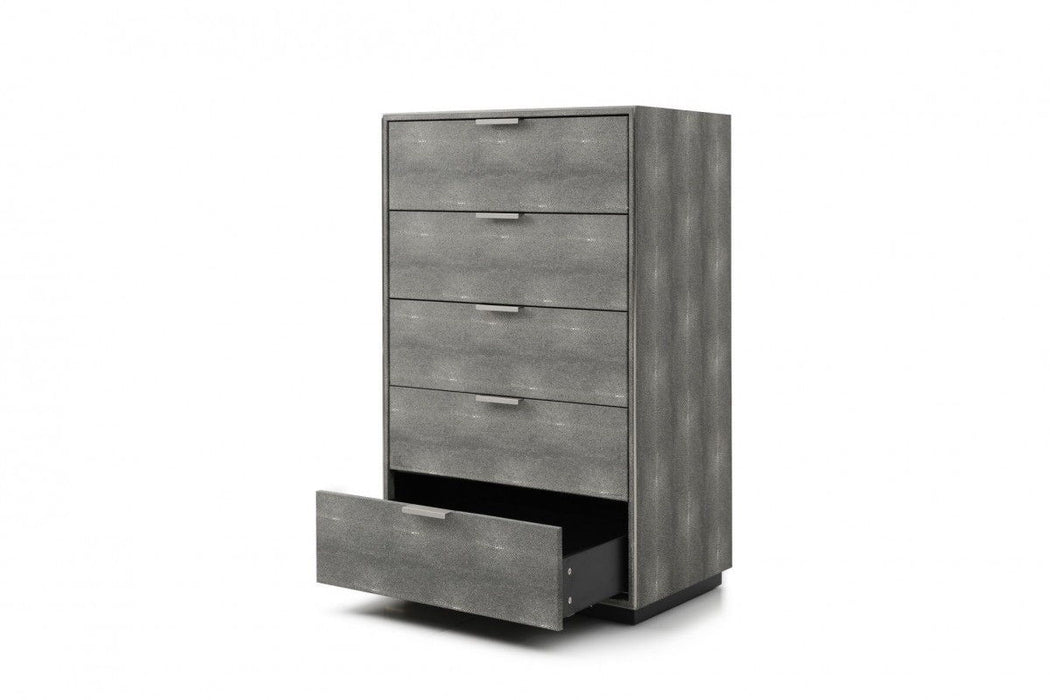 Manufactured Wood with Solid Wood And Stainless Steel Five Drawer Standard Chest 30" - Gray
