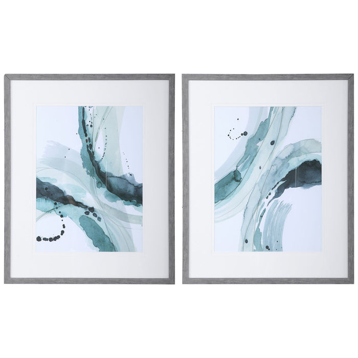 Depth - Abstract Watercolor Prints (Set of 2) - Blue