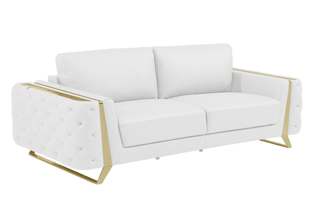 Sofa 90" - White Italian Leather And Gold