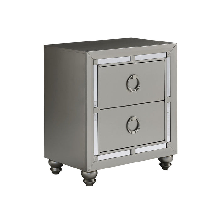 Nightstand With 2 Drawer Mirror Trim Accent - Silver Champagne Tone