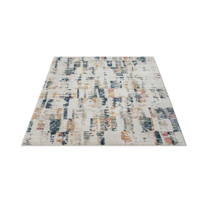 Abstract Area Rug - Blue And Silver - 8' X 10'