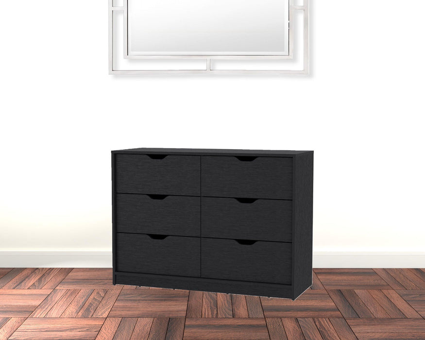 Manufactured Wood Six Drawer Modern Dresser 42" - Black