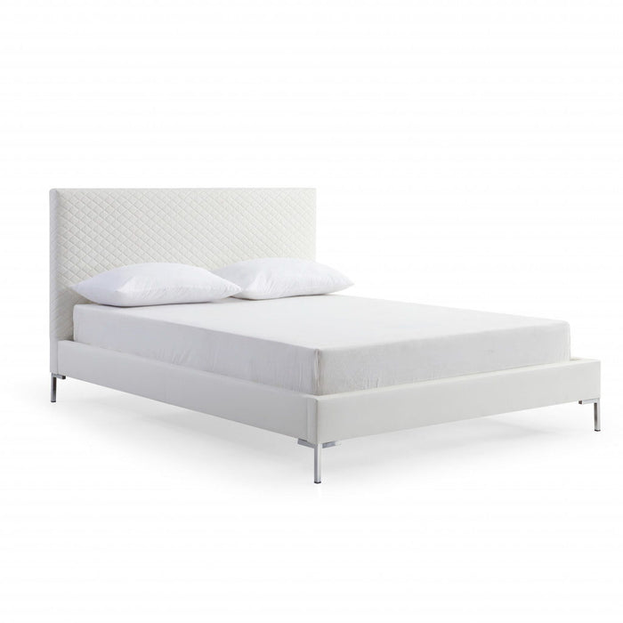 Queen Size Upholstered Faux Leather Bed Frame - White
