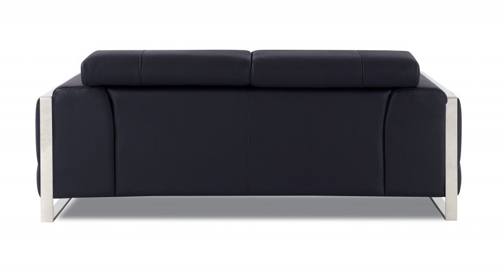 Loveseat - Black Color - Italian Leather And Chrome Solid