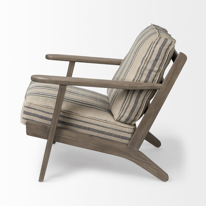 Fabric Wrapped Accent Chair With Wooden Frame - Striped Light Brown