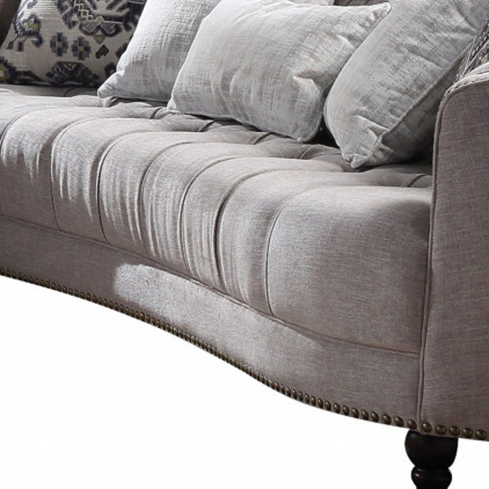 Sofa With Five Toss Pillows 95" - Light Gray Linen And Black