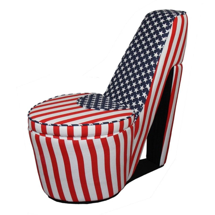 Patriotic Print 5 High Heel Shoe Storage Chair - Red White and Blue