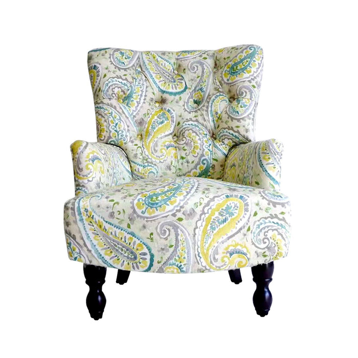 Polyester Blend Paisley Arm Chair 28" - Aqua Lemongrass And Brown