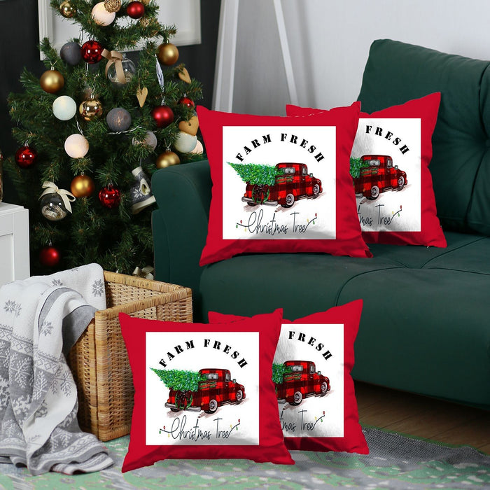 18"Lx18"H Plaid Zippered Polyester Christmas Tree Throw Pillow (Set of 4) - Red