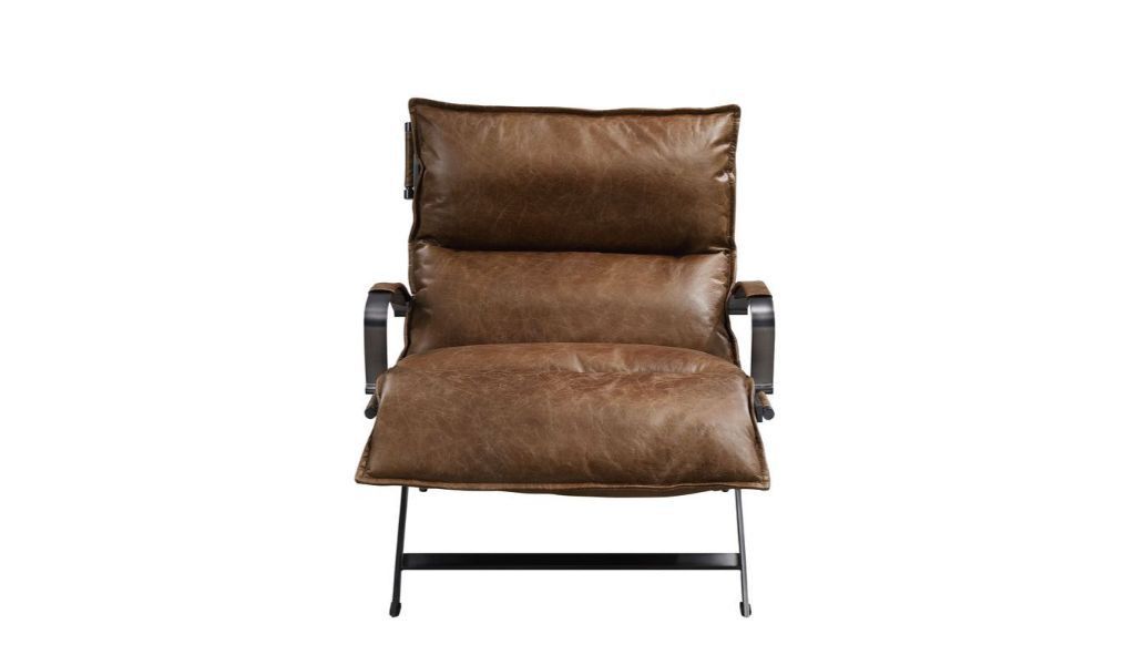Top Grain Leather And Steel Lounge Chair 28" - Brown